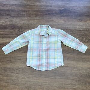 Aqua Pink & Yellow Plaid Button Down Toddler Shirt for Easter & Spring SIZE: 3T